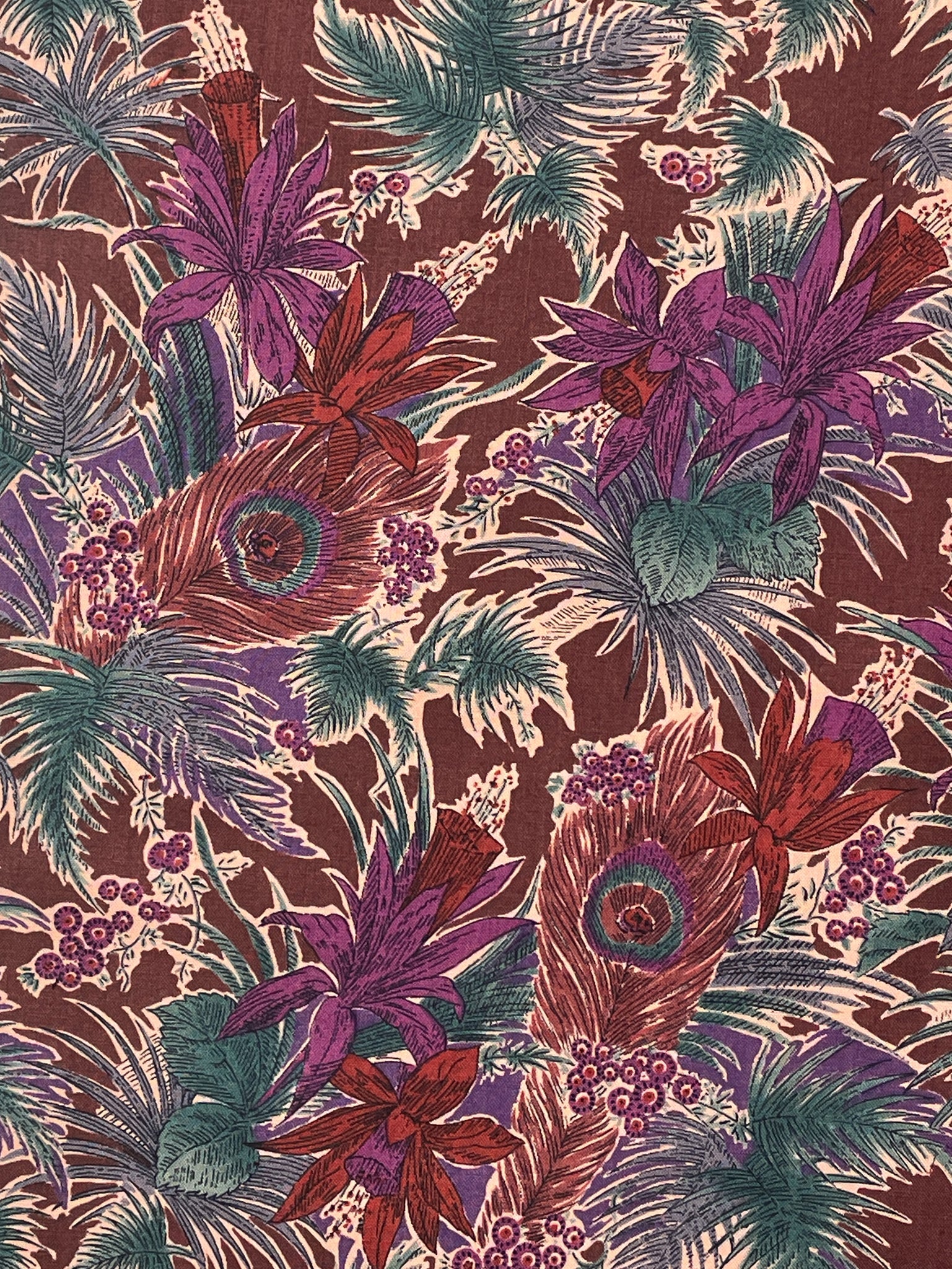 3 7/8 Quilting Cotton Vintage - Burgundy with Red, Purple and Teal Flowers