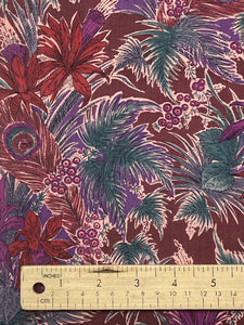 3 7/8 Quilting Cotton Vintage - Burgundy with Red, Purple and Teal Flowers