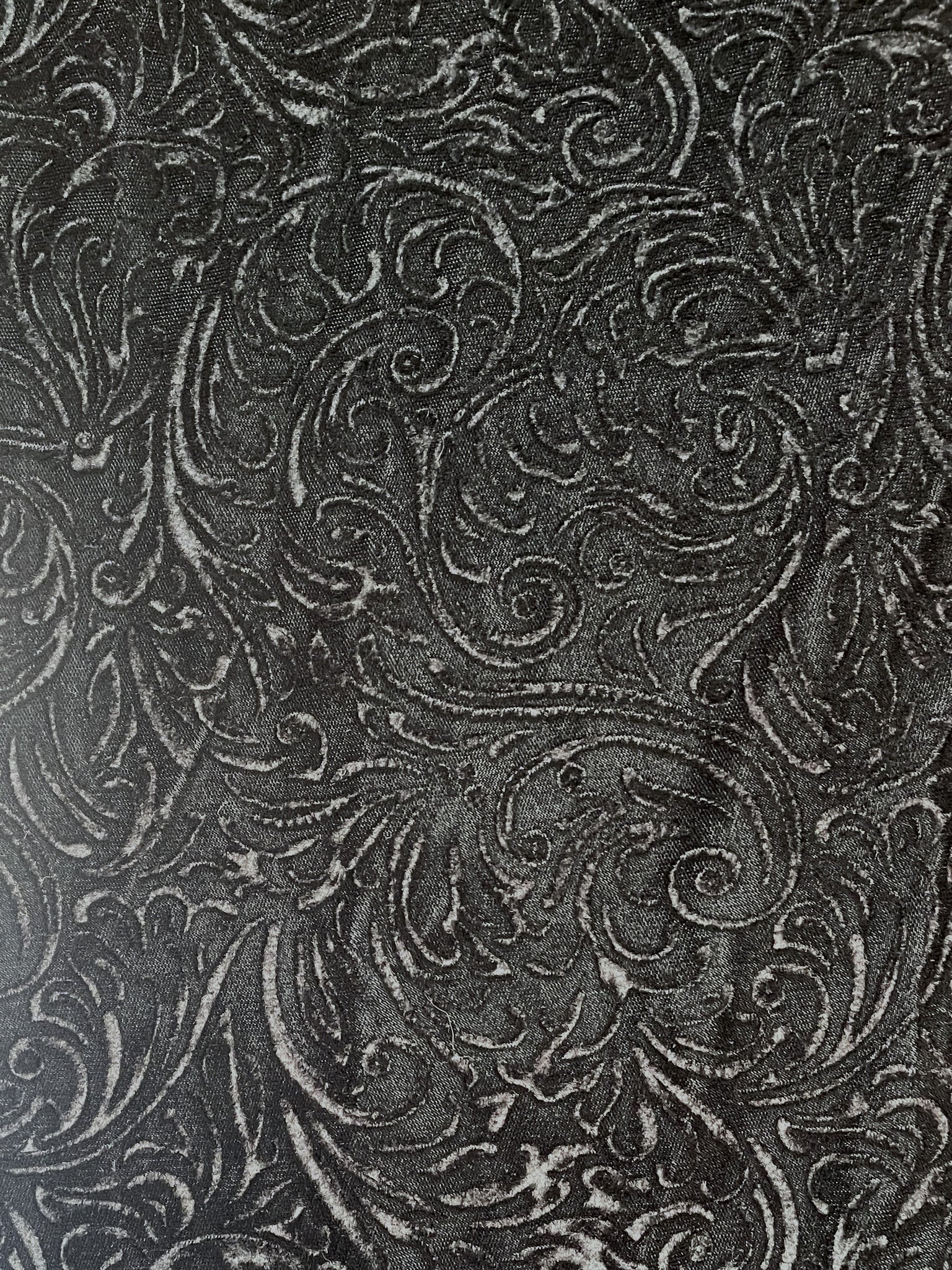 Polyester Velvet Embossed Vintage - Black with Filigree