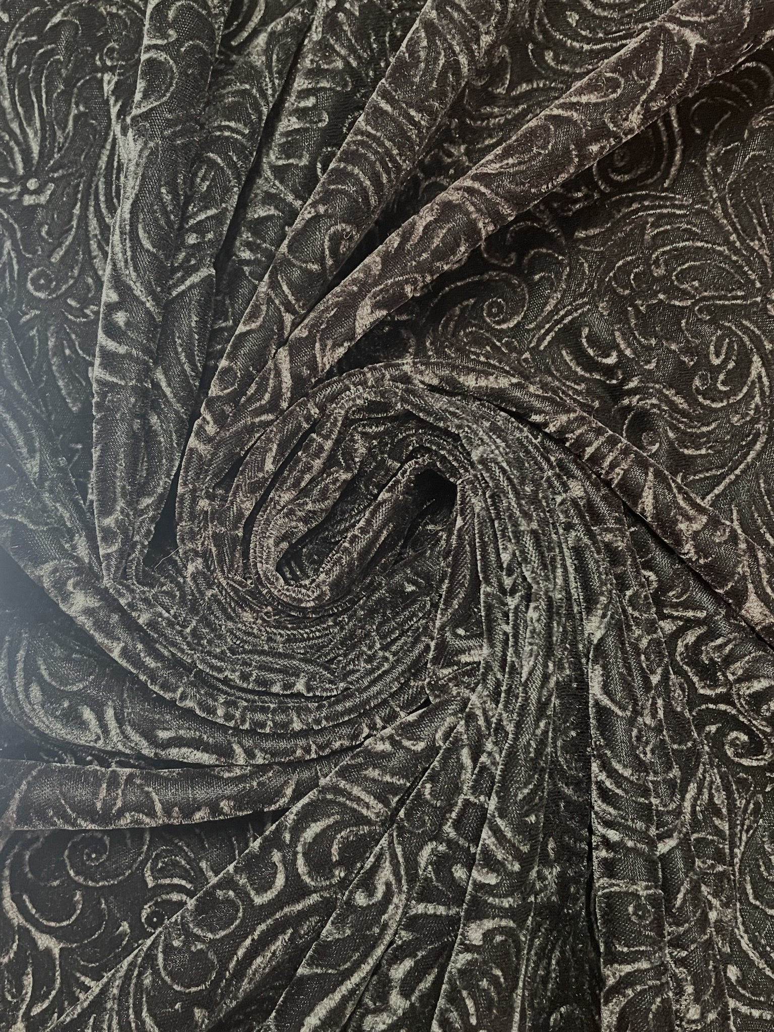 Polyester Velvet Embossed Vintage - Black with Filigree