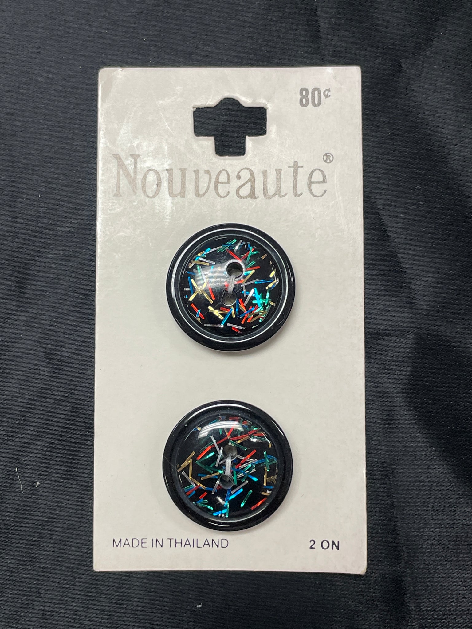 Buttons Plastic 7/8" Set of 2 Vintage - Black with Metallic Fibers