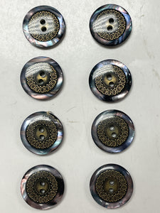 Buttons Plastic 3/4" - Metal and Abalone in Clear