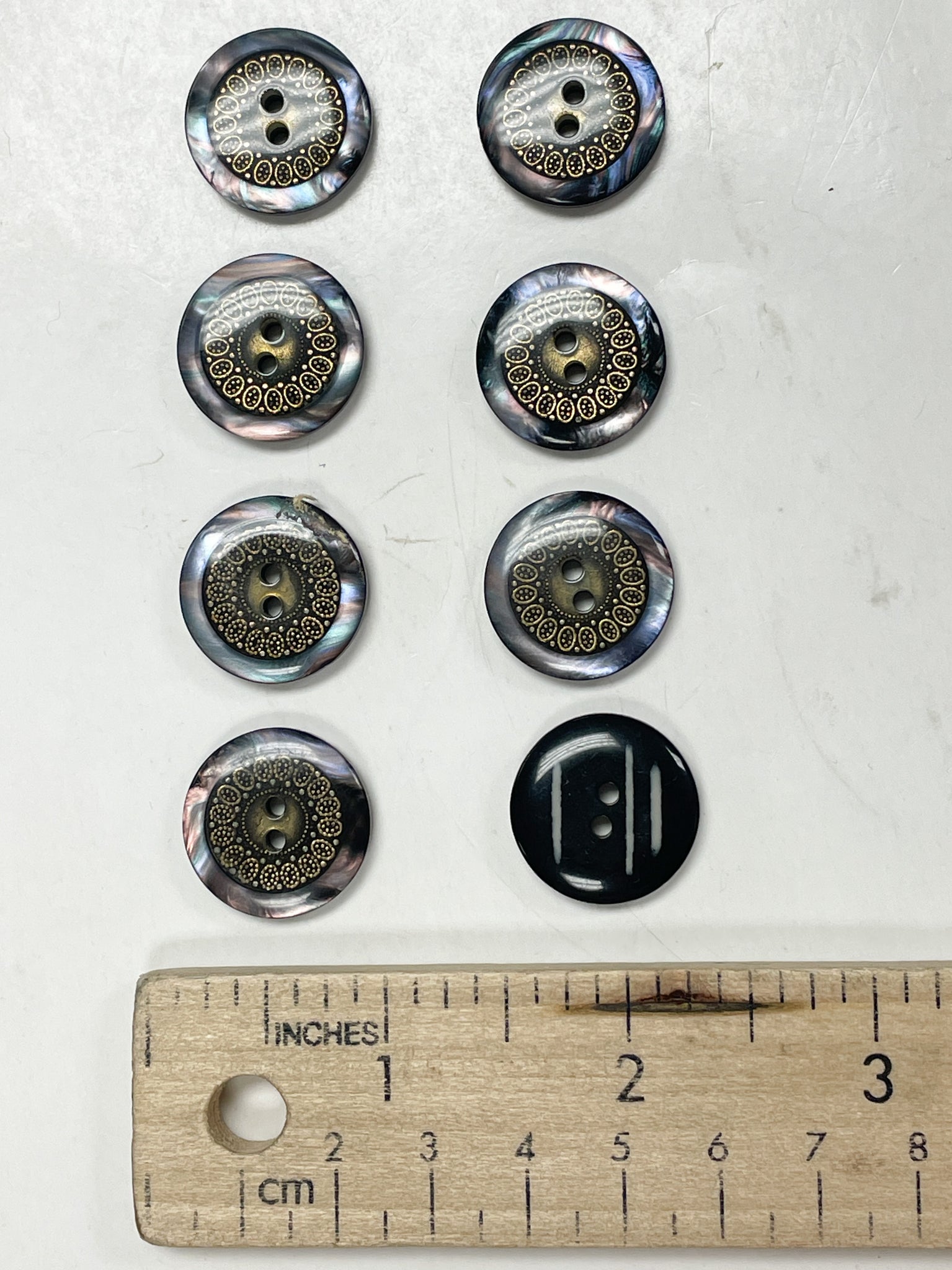 Buttons Plastic 3/4" - Metal and Abalone in Clear