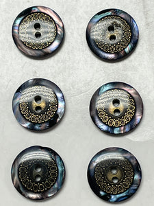 Buttons Plastic 3/4" - Metal and Abalone in Clear