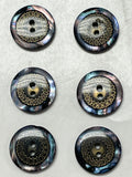 Buttons Plastic 3/4" - Metal and Abalone in Clear