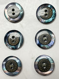 Buttons Plastic 11/16" - Metal and Abalone in Clear