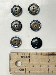 Buttons Plastic 5/8" - Metal and Abalone in Clear