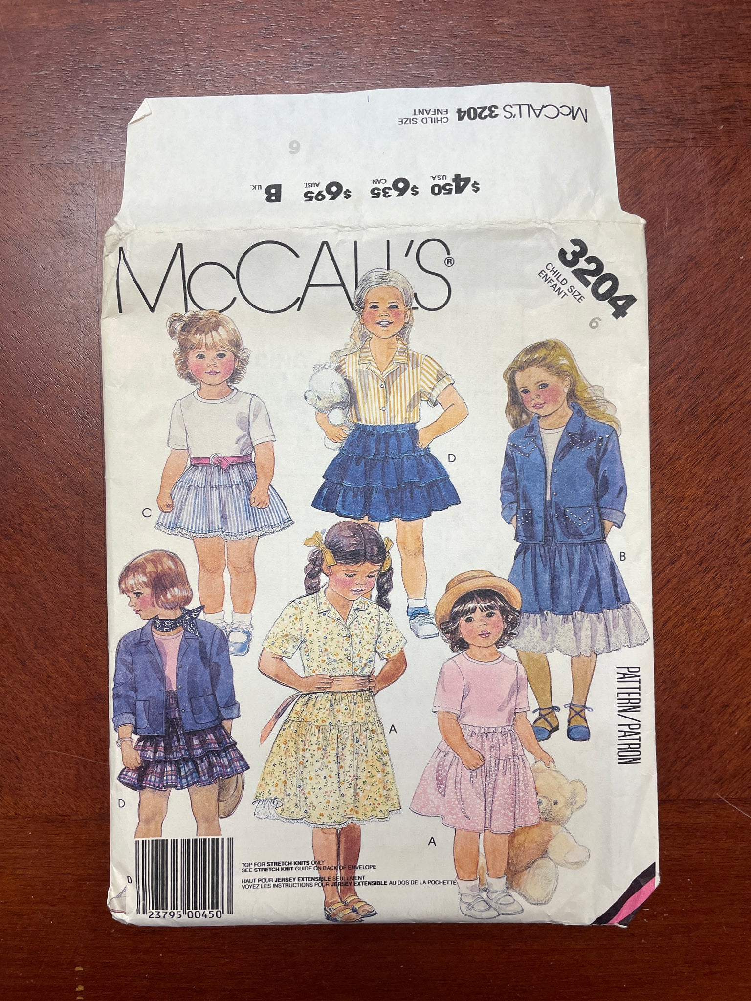 1987 McCall's 3204 Pattern - Child's Shirt, Jacket, Skirt and Petticoat FACTORY FOLDED