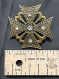 Metal Cross Motif Vintage - Bronze Tone Cross with Rhinestones