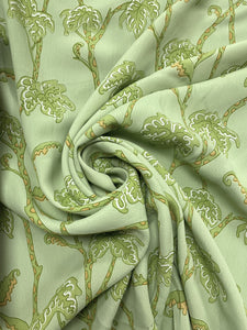 Rayon Crepe Vintage - Celery Green with Stylized Leaves and Stems