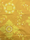 1 YD Poly/Cotton - Golden Yellow with Yellow and Cream Tropical Flower and Leaf Motifs