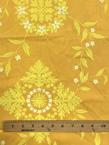 1 YD Poly/Cotton - Golden Yellow with Yellow and Cream Tropical Flower and Leaf Motifs