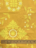 1 YD Poly/Cotton - Golden Yellow with Yellow and Cream Tropical Flower and Leaf Motifs