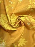 1 YD Poly/Cotton - Golden Yellow with Yellow and Cream Tropical Flower and Leaf Motifs