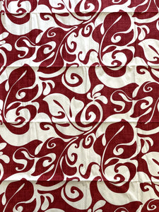 2016 2 YD Cotton - Red with Large Off White Tropical Leaves