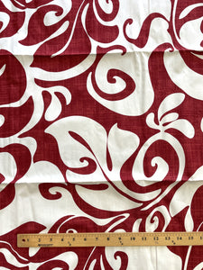 2016 2 YD Cotton - Red with Large Off White Tropical Leaves