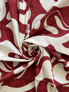 2016 2 YD Cotton - Red with Large Off White Tropical Leaves