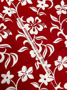 2002 2 YD Cotton Vintage - Red with White Tropical Flowers