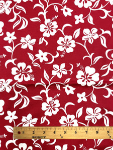 2002 2 YD Cotton Vintage - Red with White Tropical Flowers