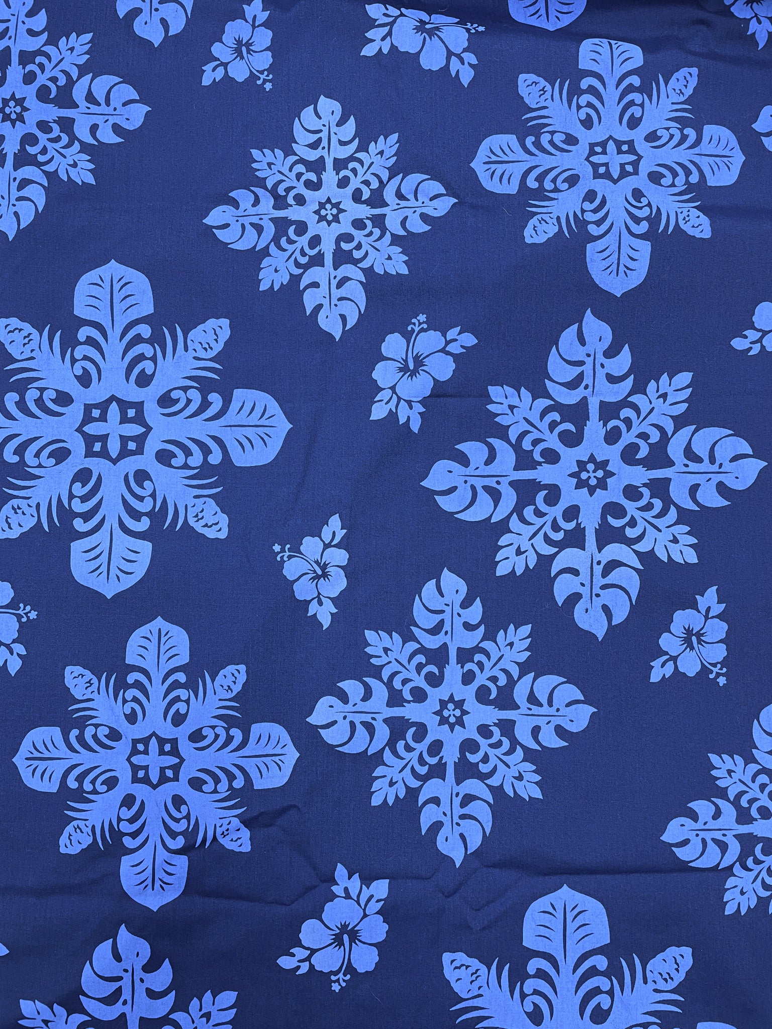 2 7/8 YD Poly/Cotton - Navy Blue with Blue Tropical Leaf Motifs