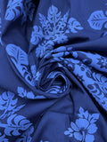 2 7/8 YD Poly/Cotton - Navy Blue with Blue Tropical Leaf Motifs