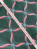 Cotton Polished Vintage - Dark Green with Pink Ribbon Lattice and Blue Flowers