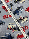 1 2/3 YD Quilting Cotton - Gray Road Map Background with Classic Cars