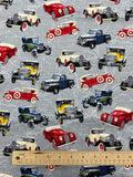 1 2/3 YD Quilting Cotton - Gray Road Map Background with Classic Cars