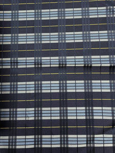 2 1/8 YD Tie Silk Yarn-Dyed Plaid - Navy Blue, Blue and Gray and Golden Yellow