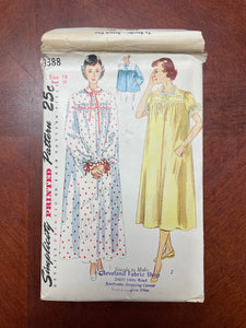 1950 Simplicity 3388 Pattern - Women's Nightgown and Bed-Jacket