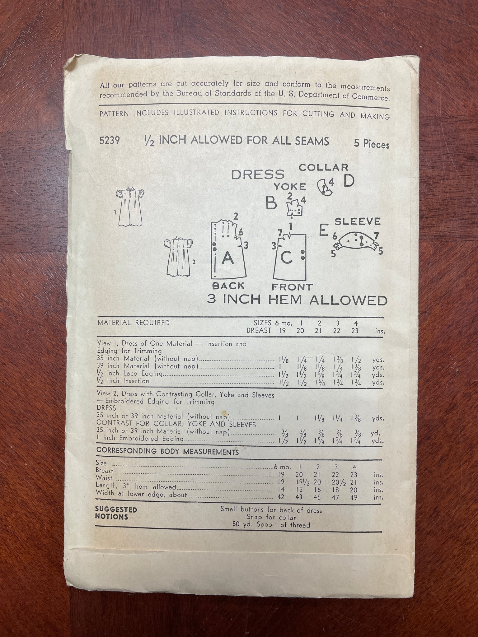 1940's Advance 5239 Pattern - Child's Dress