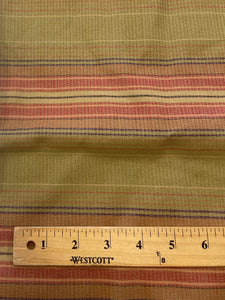 2 1/2 YD Cotton - Olive Green with Red, Orange, Purple and Tan Stripes