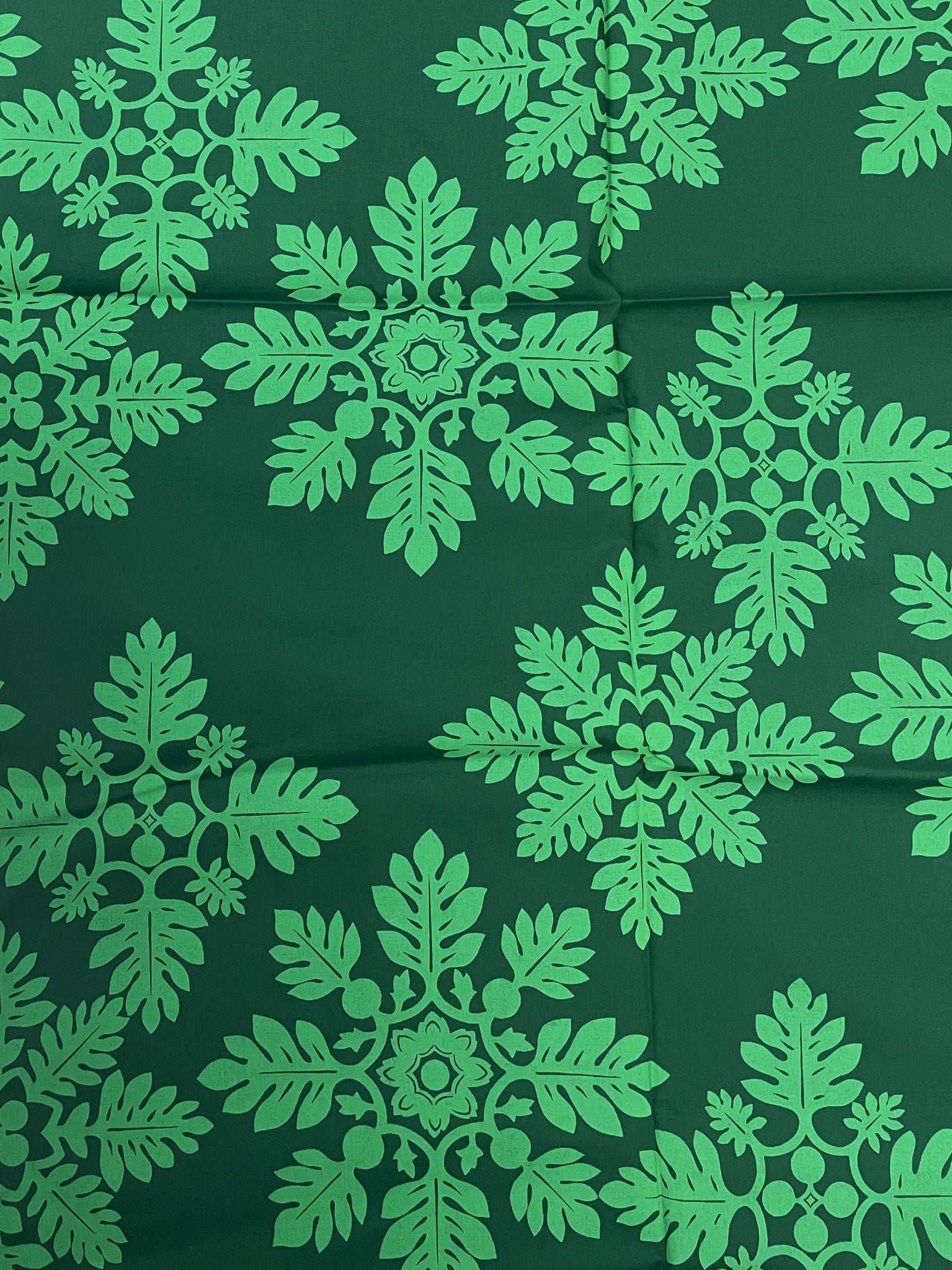 2 YD Poly/Cotton - Dark Green with Green Tropical Leaf Motifs