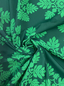 2 YD Poly/Cotton - Dark Green with Green Tropical Leaf Motifs