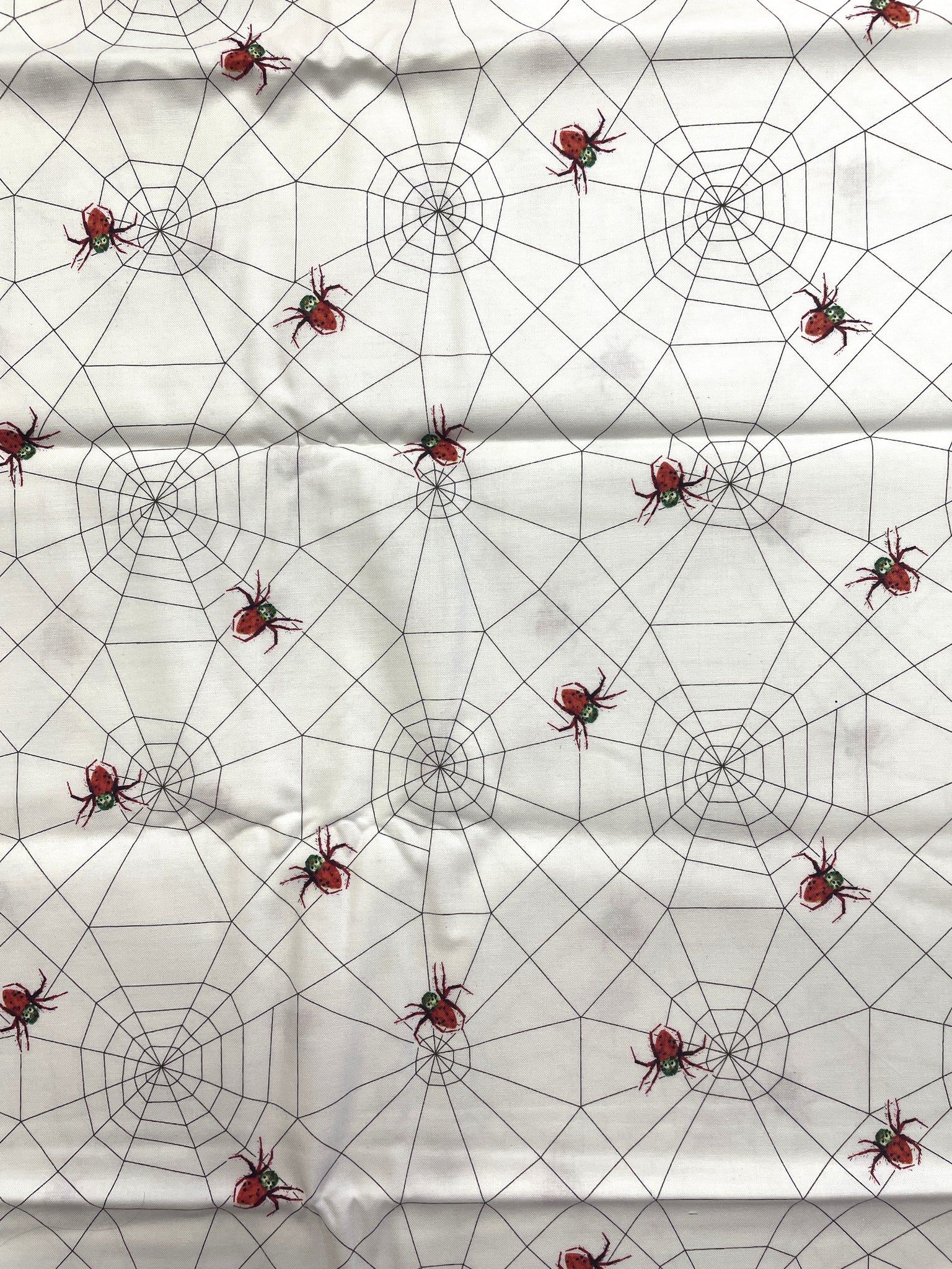 2009 2 1/8 YD Quilting Cotton - White with Spiders and Spiderwebs