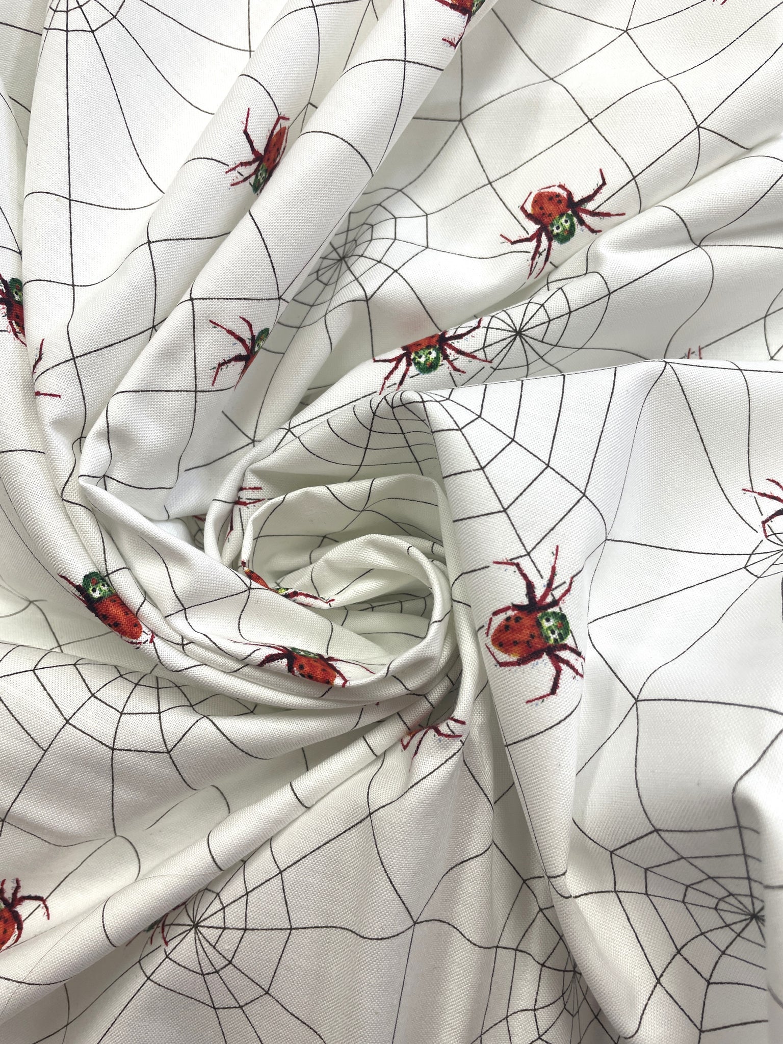 2009 2 1/8 YD Quilting Cotton - White with Spiders and Spiderwebs