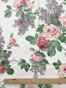 4 1/2 Cotton Blend Vintage - White with Pink and Purple Flowers