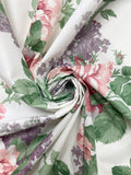 4 1/2 Cotton Blend Vintage - White with Pink and Purple Flowers