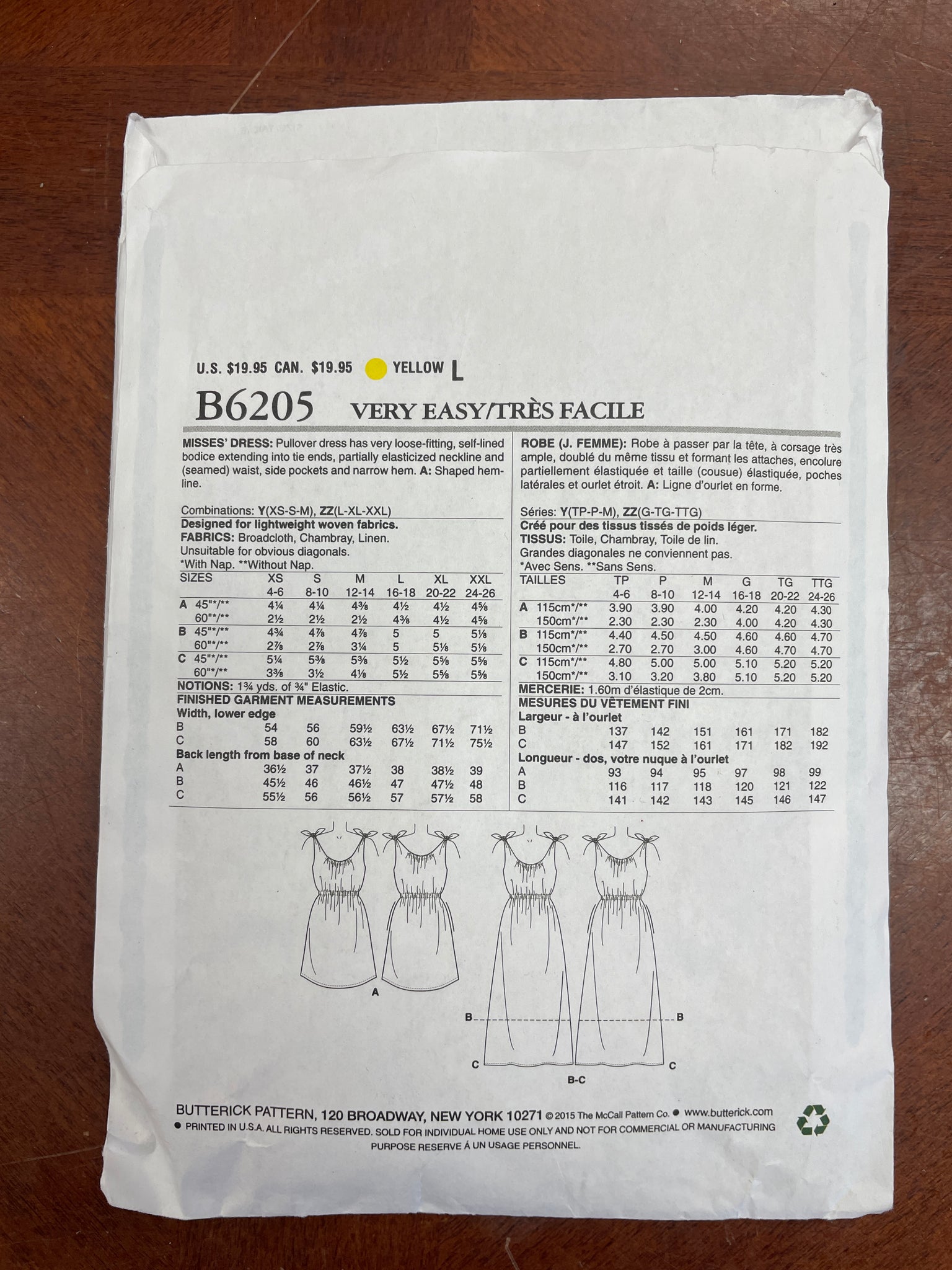 2015 Butterick 6205 Pattern - Dress