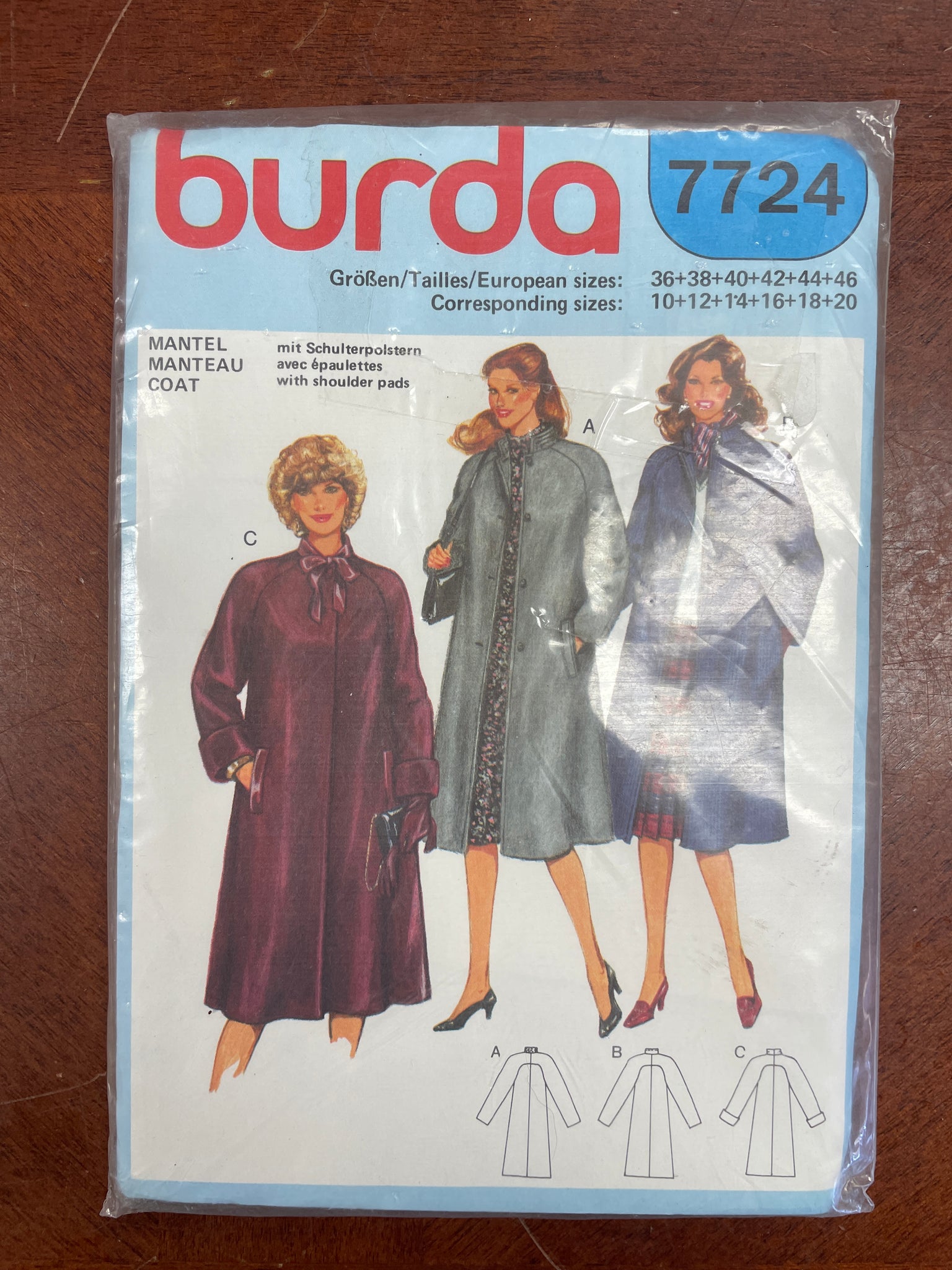 1980s Burda 7724 Pattern - Coat FACTORY FOLDED