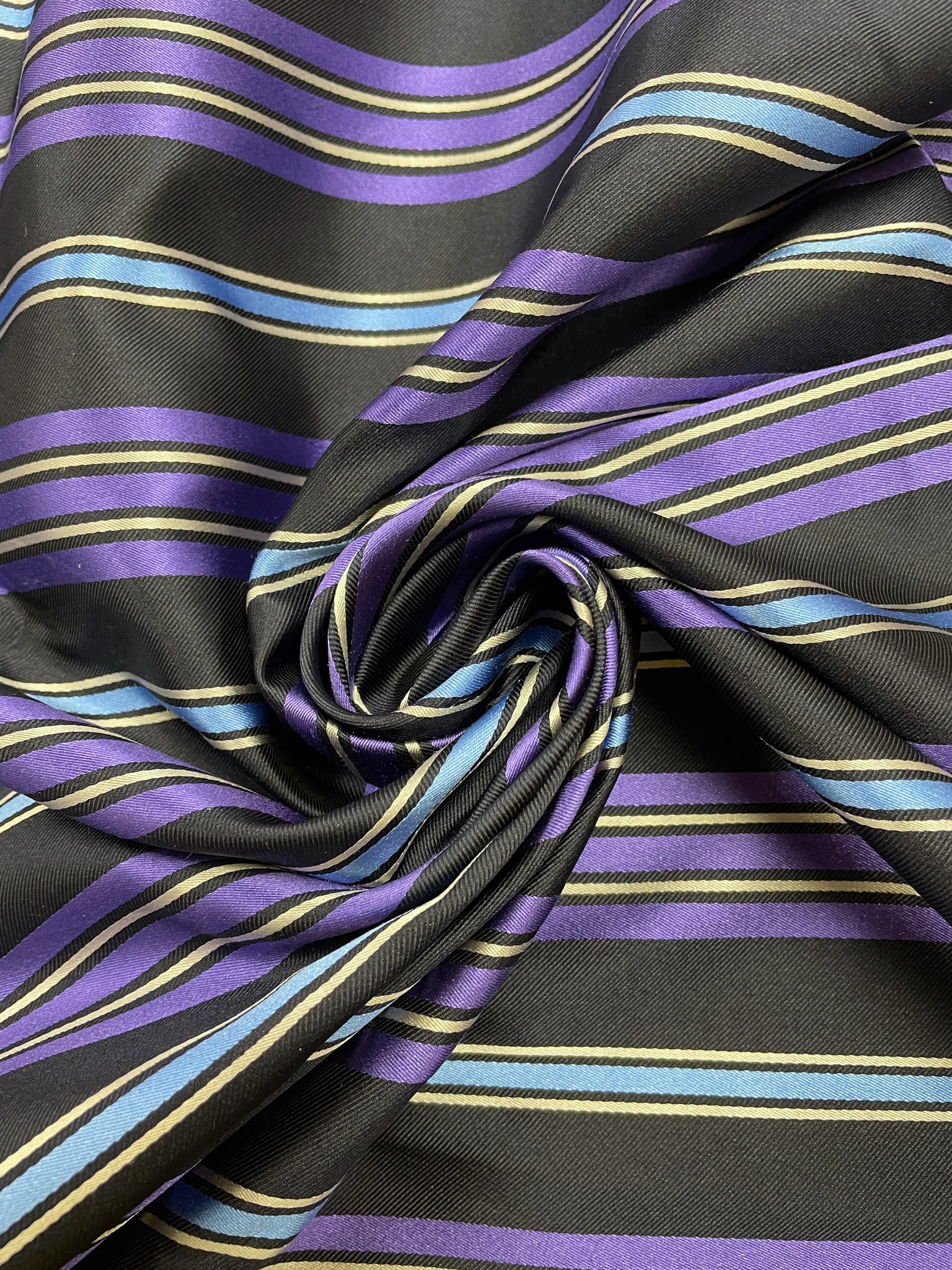 2 YD Tie Silk Yarn-Dyed Stripes - Black, Purple, Blue and Light Gray