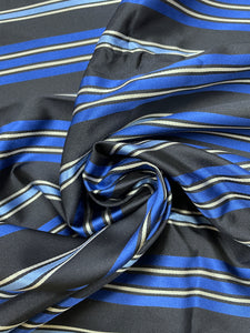 2 1/8 YD Tie Silk Yarn-Dyed Stripes - Black, Royal Blue, Light Blue and Light Gray