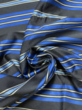 2 1/8 YD Tie Silk Yarn-Dyed Stripes - Black, Royal Blue, Light Blue and Light Gray