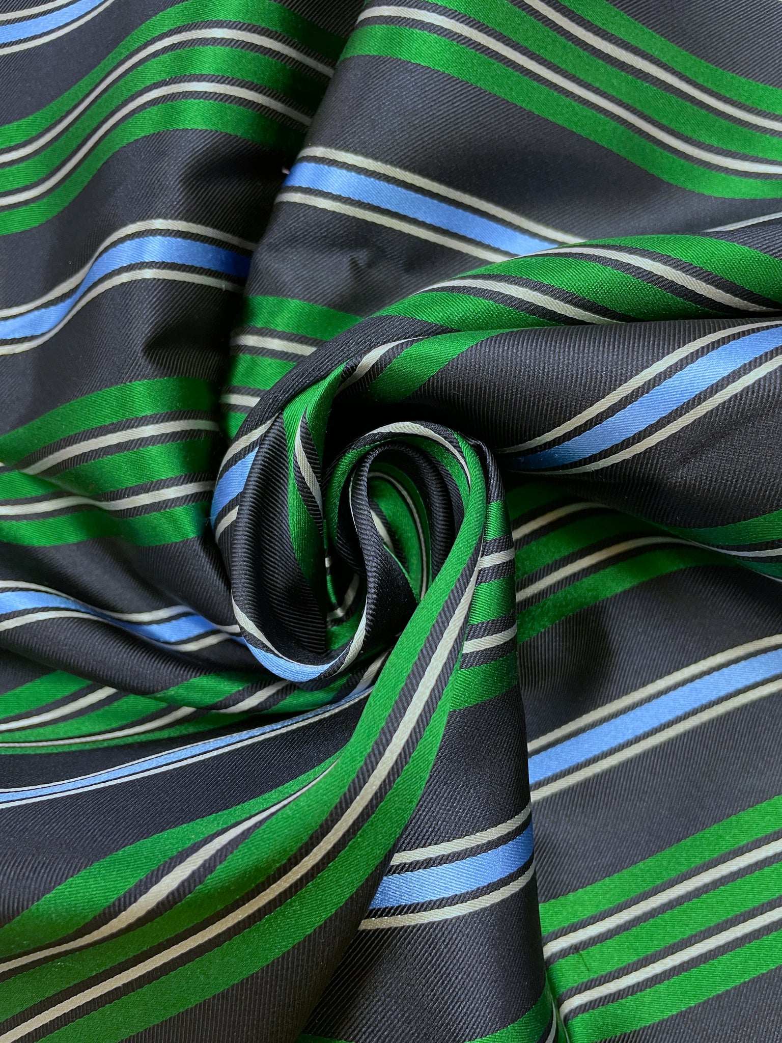 2 YD Tie Silk Yarn-Dyed Stripes - Black, Green, Light Blue and Light Gray