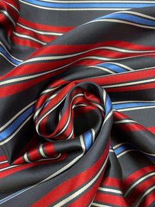 2 YD Tie Silk Yarn-Dyed Stripes - Black, Red, Light Blue and Light Gray