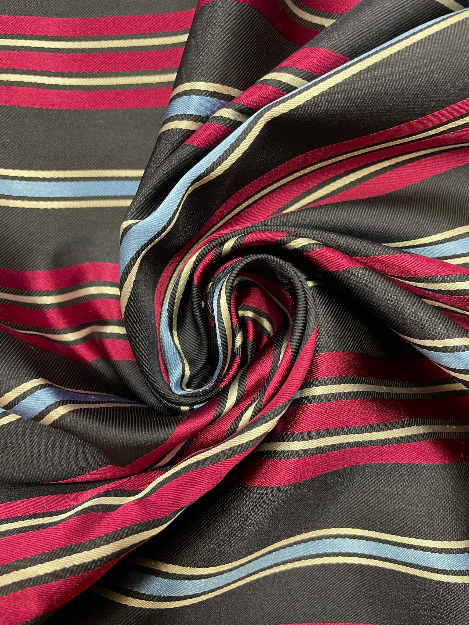 2 YD Tie Silk Yarn-Dyed Stripes - Black, Fuchsia, Light Blue and Light Gray