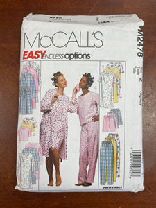 1999 McCall's 2476 Pattern - Pajamas, Nightgown and Nightgowns