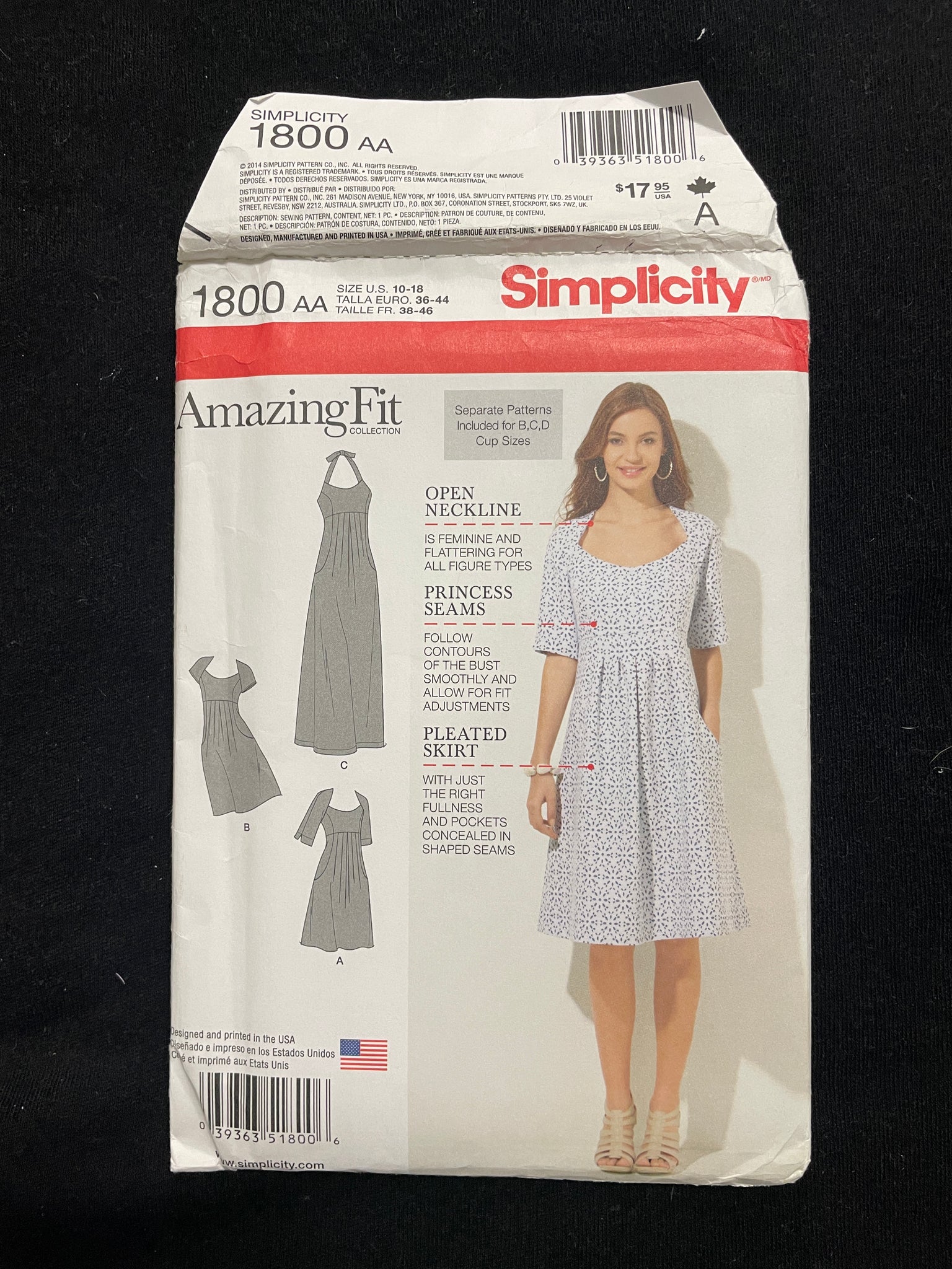 2014 Simplicity 1800 Sewing Pattern - Dress FACTORY FOLDED