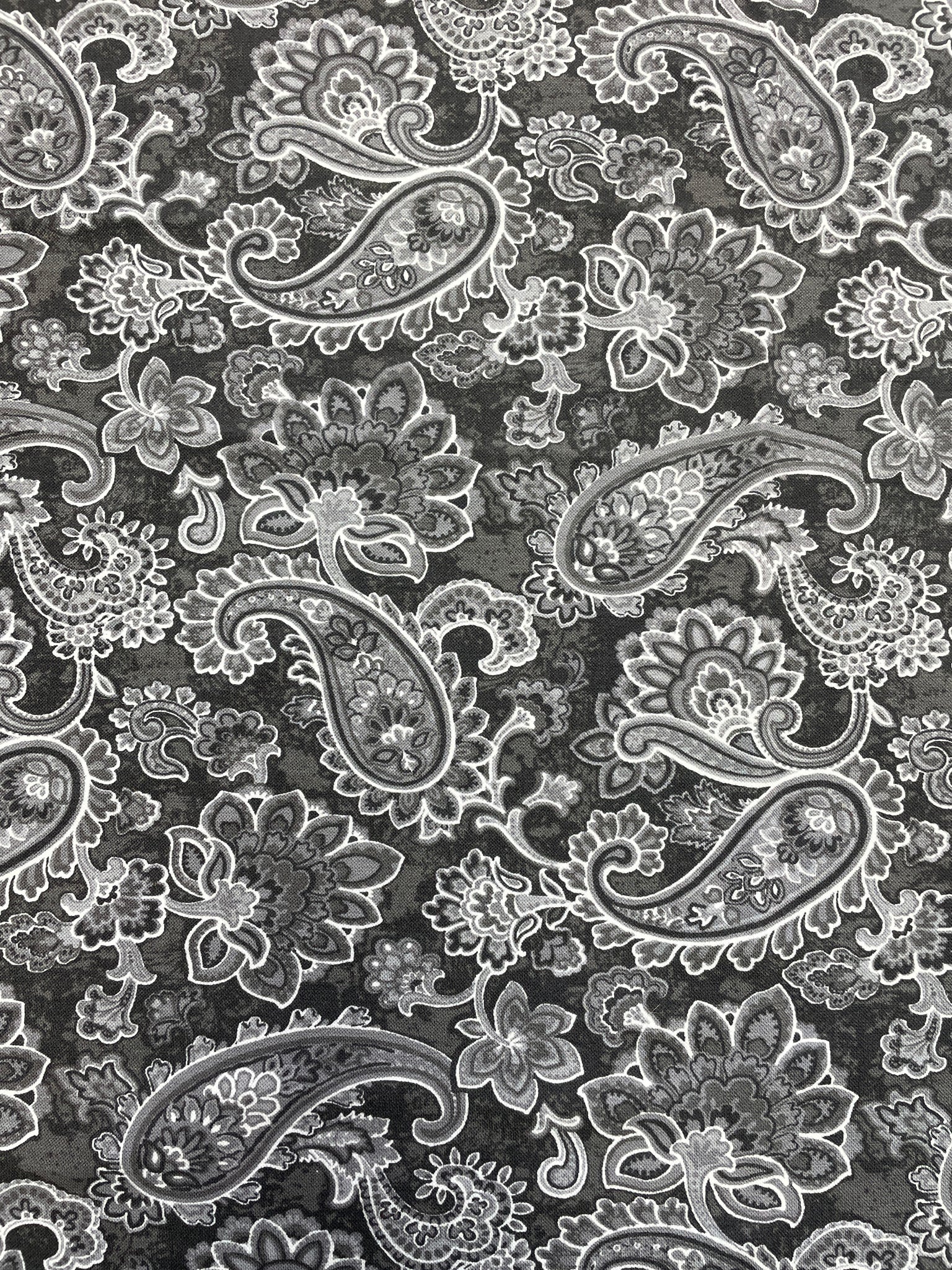 7/8 YD Cotton Blend Knit - Multi Gray Paisley