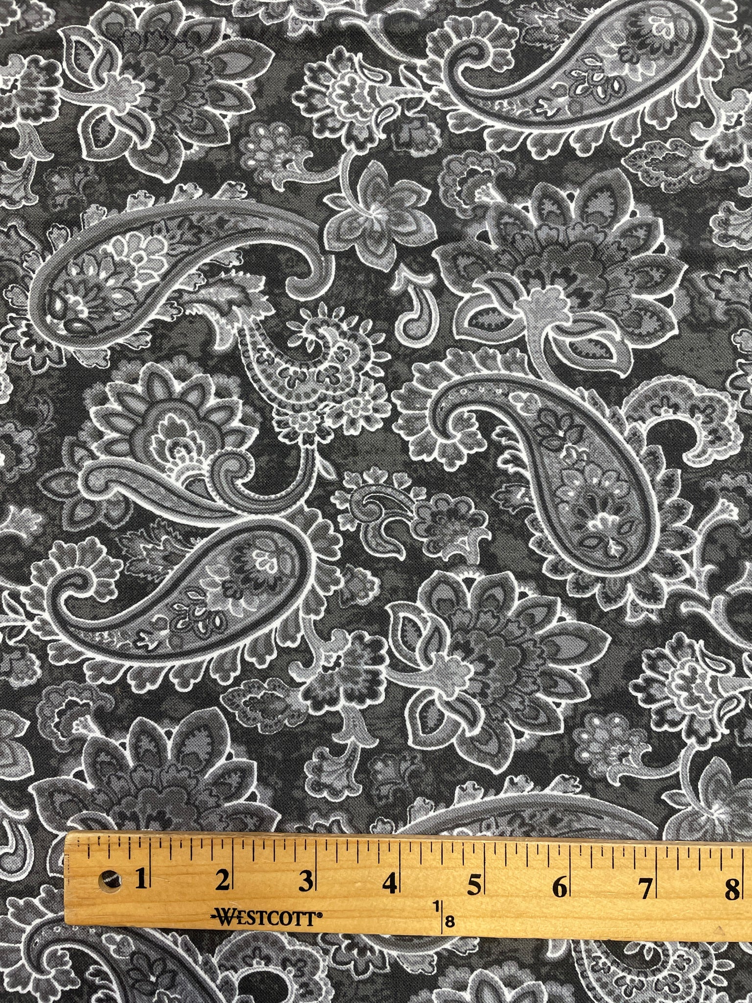 7/8 YD Cotton Blend Knit - Multi Gray Paisley